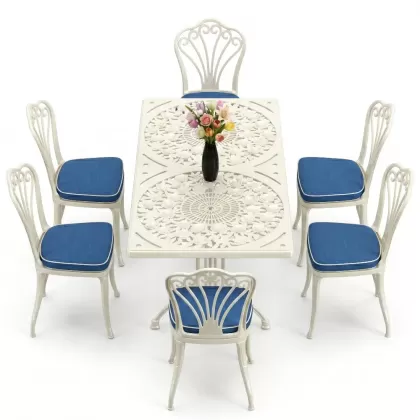 6 kişilik alüminyum döküm masa sandalye takımı ferforje masa takımı Renk Beyaz