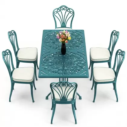 6 kişilik alüminyum döküm masa sandalye takımı ferforje masa takımı Renk Turkuaz