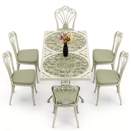 6 kişilik alüminyum döküm masa sandalye takımı ferforje masa takımı Renk Yeşil Patina