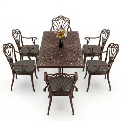 6 kişilik alüminyum döküm masa sandalye takımı ferforje masa takımı Renk Bakır Eskitme