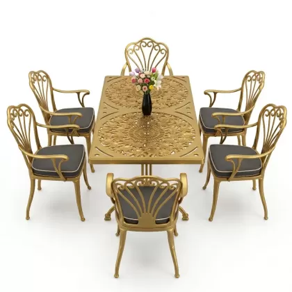 6 kişilik alüminyum döküm masa sandalye takımı ferforje masa takımı Renk Gold Altın