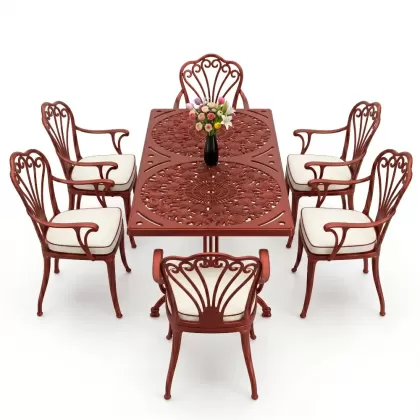 6 kişilik alüminyum döküm masa sandalye takımı ferforje masa takımı Renk Kiremit Kırmızısı