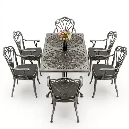 6 kişilik alüminyum döküm masa sandalye takımı ferforje masa takımı Renk Kiremit Gümüş Silver