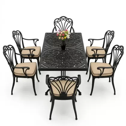 6 kişilik alüminyum döküm masa sandalye takımı ferforje masa takımı Renk Siyah