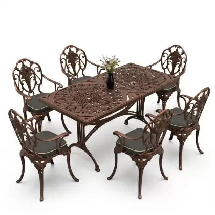 6 kişilik alüminyum döküm masa sandalye takımı ferforje masa takımı Renk Bakır Eskitme