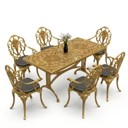 6 kişilik alüminyum döküm masa sandalye takımı ferforje masa takımı Renk Gold Altın