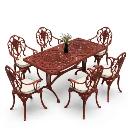6 kişilik alüminyum döküm masa sandalye takımı ferforje masa takımı Renk Kiremit Kırmızısı