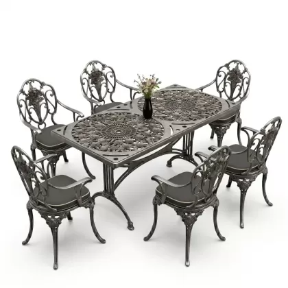 6 kişilik alüminyum döküm masa sandalye takımı ferforje masa takımı Renk Kiremit Gümüş Silver