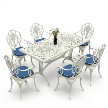 6 kişilik alüminyum döküm masa sandalye takımı ferforje masa takımı Renk Beyaz