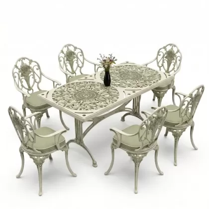 6 kişilik alüminyum döküm masa sandalye takımı ferforje masa takımı Renk Yeşil Patina
