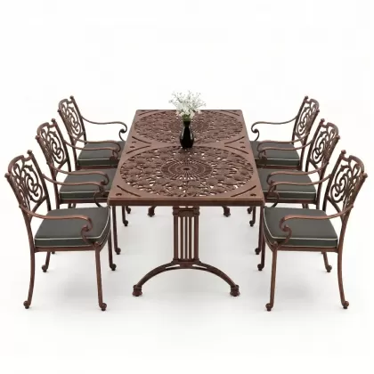 6 kişilik alüminyum döküm masa sandalye takımı ferforje masa takımı Renk Bakır Eskitme