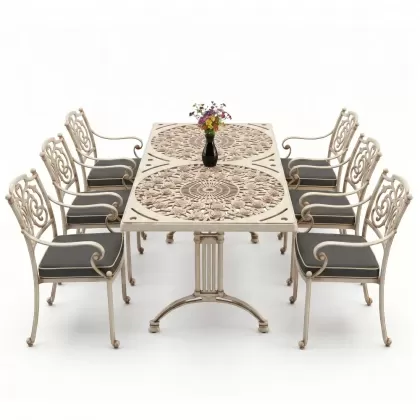 6 kişilik alüminyum döküm masa sandalye takımı ferforje masa takımı Renk Beyaz Eskitme
