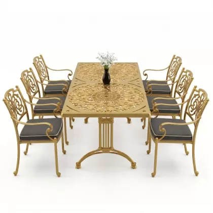 6 kişilik alüminyum döküm masa sandalye takımı ferforje masa takımı Renk Gold Altın