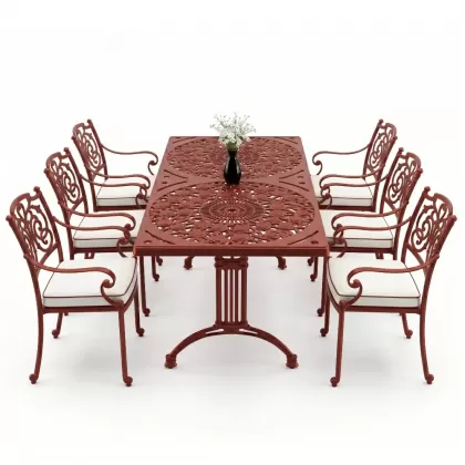 6 kişilik alüminyum döküm masa sandalye takımı ferforje masa takımı Renk Kiremit Kırmızısı