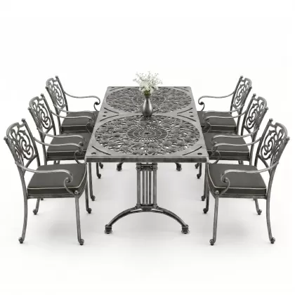 6 kişilik alüminyum döküm masa sandalye takımı ferforje masa takımı Renk Kiremit Gümüş Silver