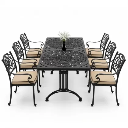 6 kişilik alüminyum döküm masa sandalye takımı ferforje masa takımı Renk Siyah