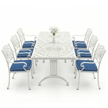 6 kişilik alüminyum döküm masa sandalye takımı ferforje masa takımı Renk Beyaz