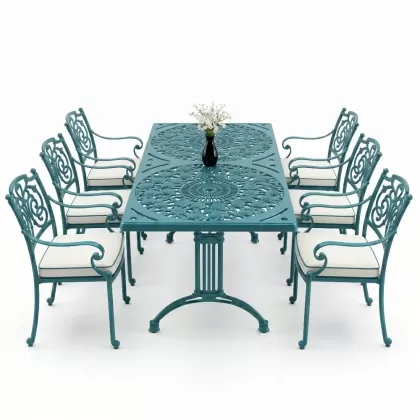 6 kişilik alüminyum döküm masa sandalye takımı ferforje masa takımı Renk Turkuaz