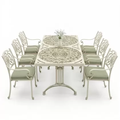 6 kişilik alüminyum döküm masa sandalye takımı ferforje masa takımı Renk Yeşil Patina