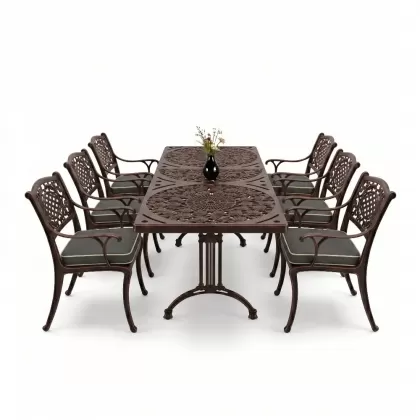 6 kişilik alüminyum döküm masa sandalye takımı ferforje masa takımı Renk Bakır Eskitme