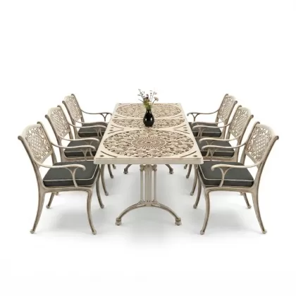 6 kişilik alüminyum döküm masa sandalye takımı ferforje masa takımı Renk Beyaz Eskitme