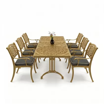 6 kişilik alüminyum döküm masa sandalye takımı ferforje masa takımı Renk Gold Altın