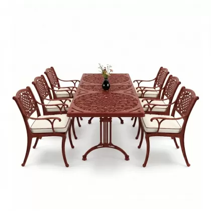 6 kişilik alüminyum döküm masa sandalye takımı ferforje masa takımı Renk Kiremit Kırmızısı