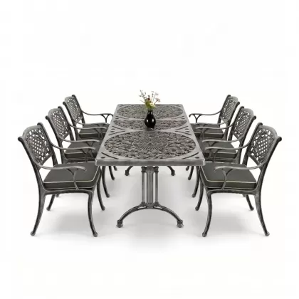 6 kişilik alüminyum döküm masa sandalye takımı ferforje masa takımı Renk Kiremit Gümüş Silver