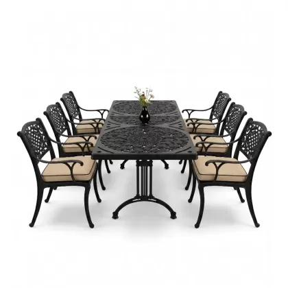 6 kişilik alüminyum döküm masa sandalye takımı ferforje masa takımı Renk Siyah