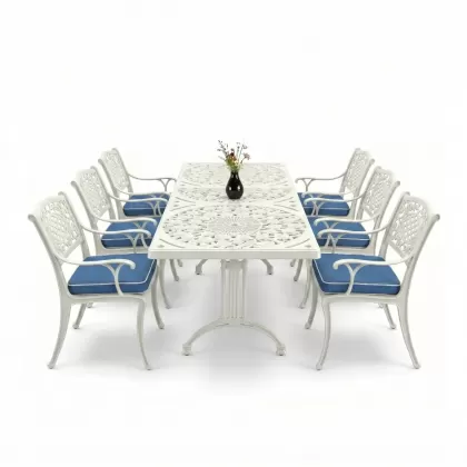 6 kişilik alüminyum döküm masa sandalye takımı ferforje masa takımı Renk Beyaz