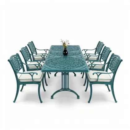6 kişilik alüminyum döküm masa sandalye takımı ferforje masa takımı Renk Turkuaz