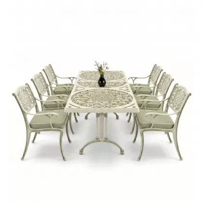 6 kişilik alüminyum döküm masa sandalye takımı ferforje masa takımı Renk Yeşil Patina