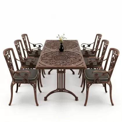 6 kişilik alüminyum döküm masa sandalye takımı ferforje masa takımı Renk Bakır Eskitme