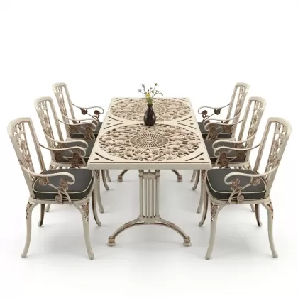 6 kişilik alüminyum döküm masa sandalye takımı ferforje masa takımı Renk Beyaz Eskitme