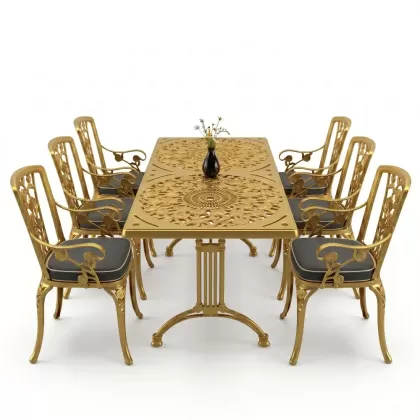 6 kişilik alüminyum döküm masa sandalye takımı ferforje masa takımı Renk Gold Altın