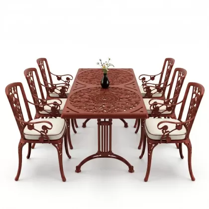 6 kişilik alüminyum döküm masa sandalye takımı ferforje masa takımı Renk Kiremit Kırmızısı