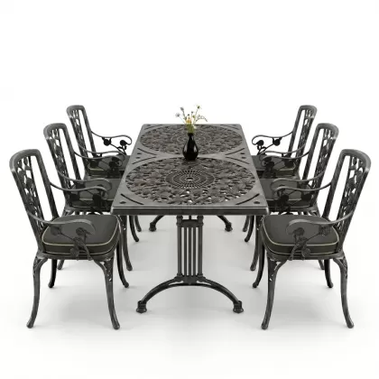 6 kişilik alüminyum döküm masa sandalye takımı ferforje masa takımı Renk Kiremit Gümüş Silver