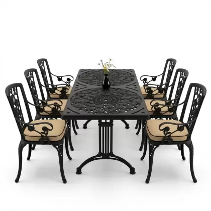 6 kişilik alüminyum döküm masa sandalye takımı ferforje masa takımı Renk Siyah