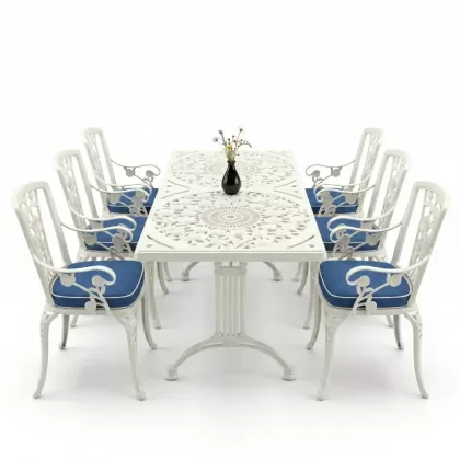 6 kişilik alüminyum döküm masa sandalye takımı ferforje masa takımı Renk Beyaz