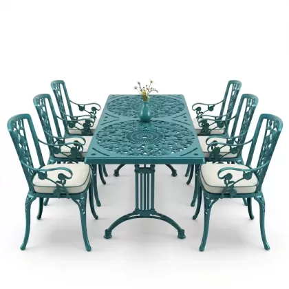 6 kişilik alüminyum döküm masa sandalye takımı ferforje masa takımı Renk Turkuaz