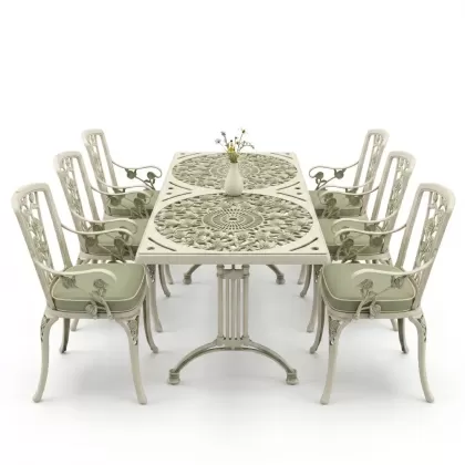 6 kişilik alüminyum döküm masa sandalye takımı ferforje masa takımı Renk Yeşil Patina