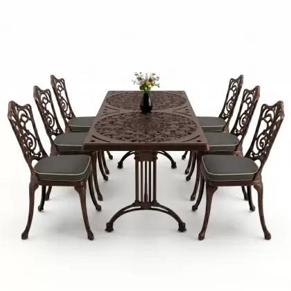 6 kişilik alüminyum döküm masa sandalye takımı ferforje masa takımı Renk Bakır Eskitme