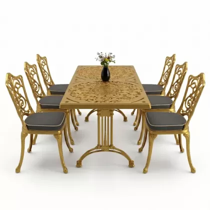 6 kişilik alüminyum döküm masa sandalye takımı ferforje masa takımı Renk Gold Altın