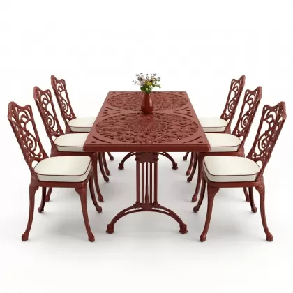 6 kişilik alüminyum döküm masa sandalye takımı ferforje masa takımı Renk Kiremit Kırmızısı