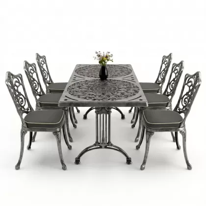 6 kişilik alüminyum döküm masa sandalye takımı ferforje masa takımı Renk Kiremit Gümüş Silver