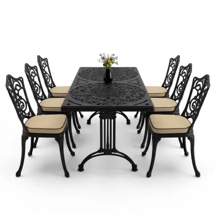 6 kişilik alüminyum döküm masa sandalye takımı ferforje masa takımı Renk Siyah