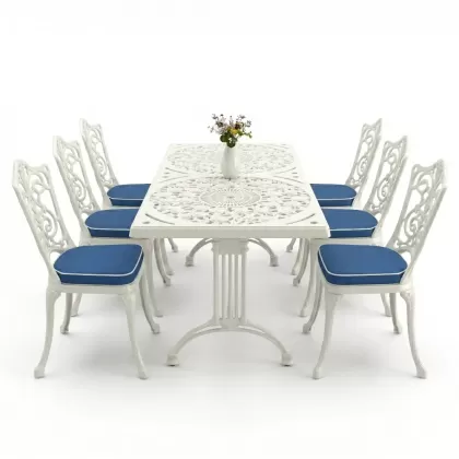 6 kişilik alüminyum döküm masa sandalye takımı ferforje masa takımı Renk Beyaz
