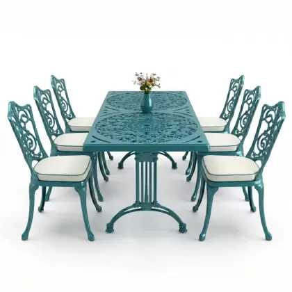6 kişilik alüminyum döküm masa sandalye takımı ferforje masa takımı Renk Turkuaz