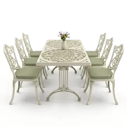 6 kişilik alüminyum döküm masa sandalye takımı ferforje masa takımı Renk Yeşil Patina