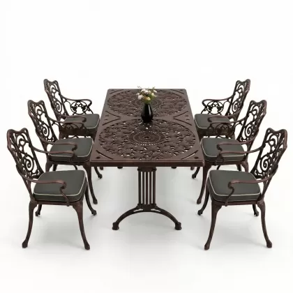 6 kişilik alüminyum döküm masa sandalye takımı ferforje masa takımı Renk Bakır Eskitme
